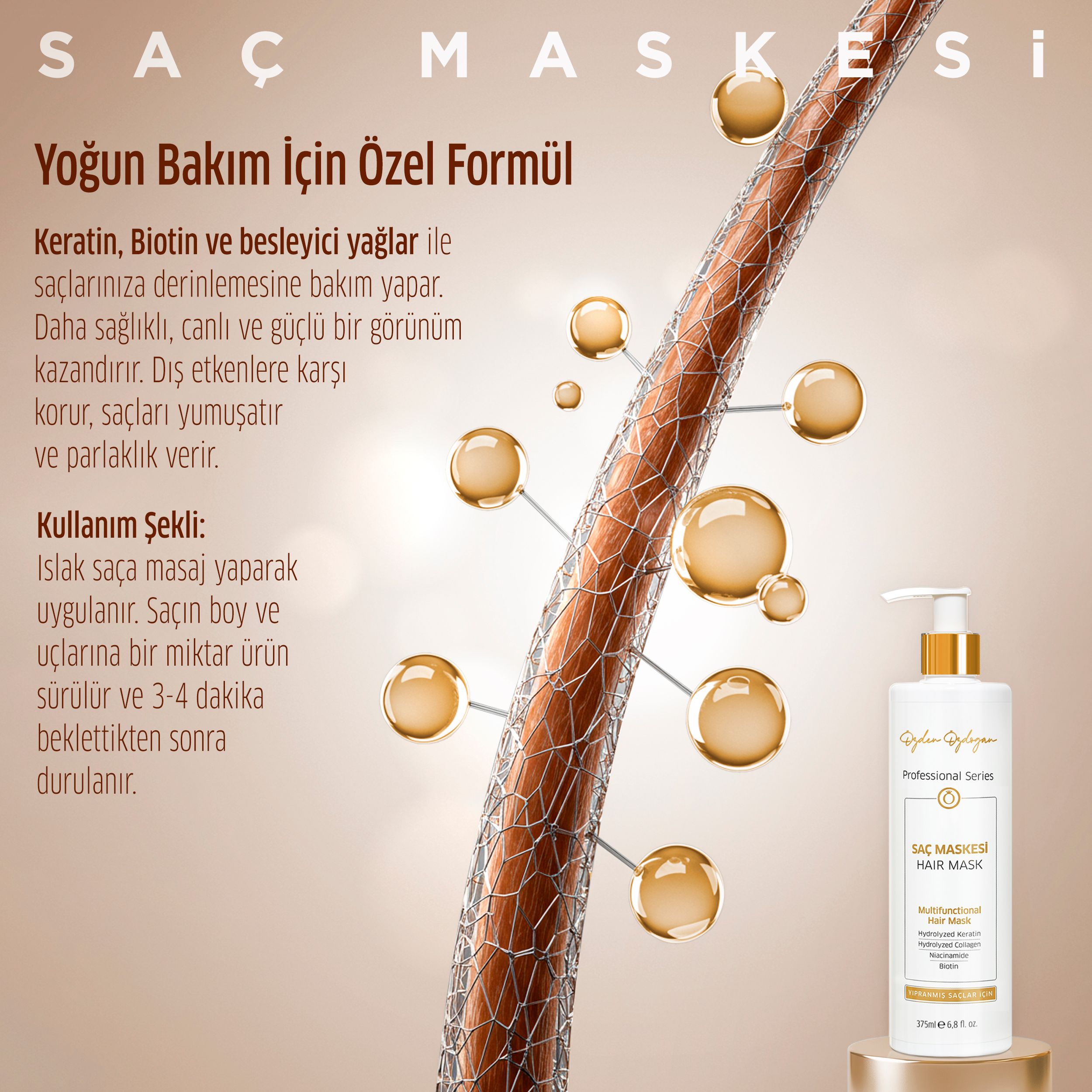 Yıpranmış Saçlar İçin Keratin Ve Biotin İçerikli Onarıcı, Güçlendirici Saç Maskesi