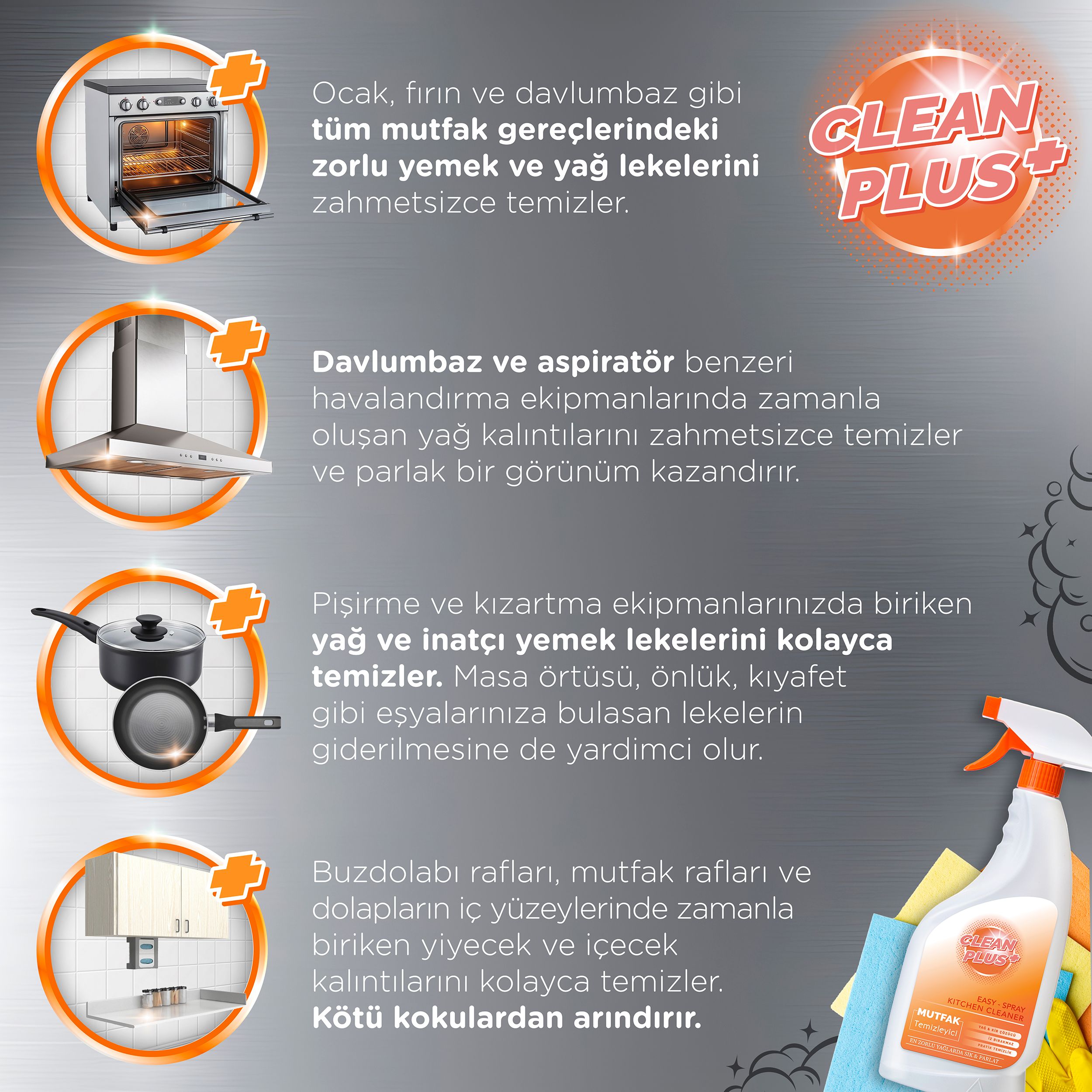 Clean Plus+ Yağ ve Kir Çözücü Ultra Güçlü Mutfak Temizleyici 750 ml