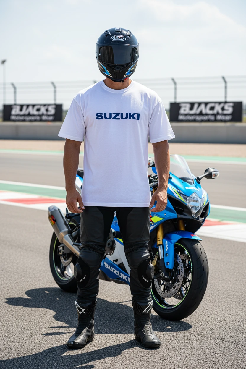 Suzuki Tutkularına Özel Premium Motosiklet Tişörtü - Beyaz