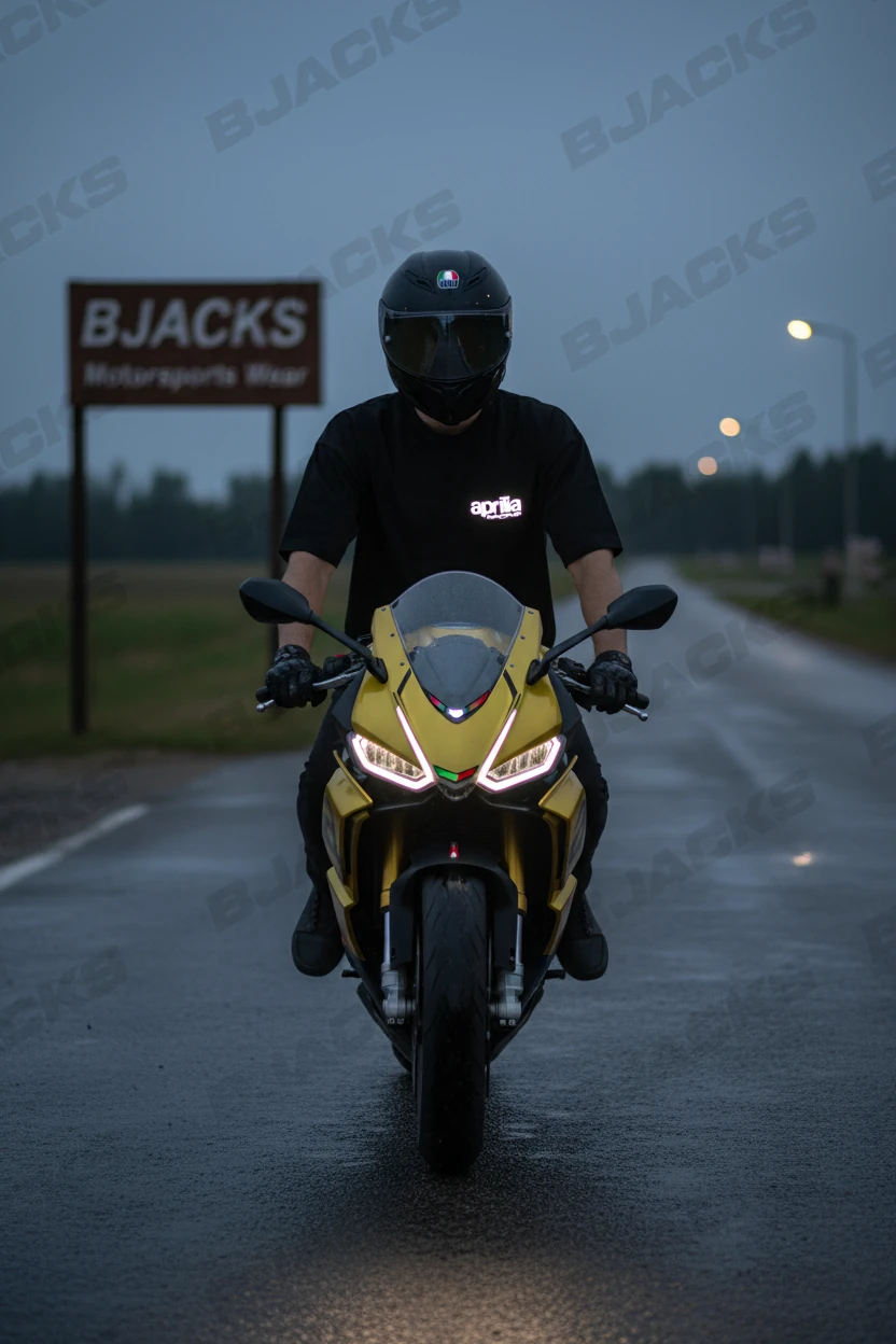 Reflektör Baskılı Aprilia Özel Premium Tişört - Siyah