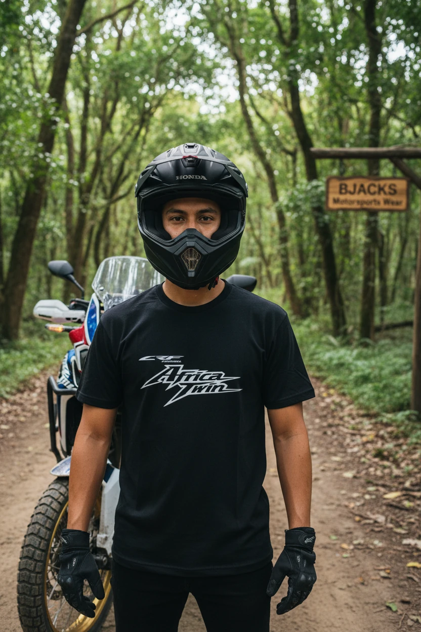 Honda Africa Twin 1000L Baskılı Premium Siyah T-Shirt