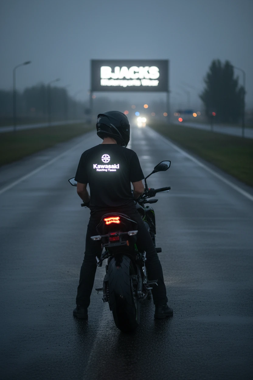 Reflektör Baskılı Kawasaki Özel Premium Tişört  - Siyah