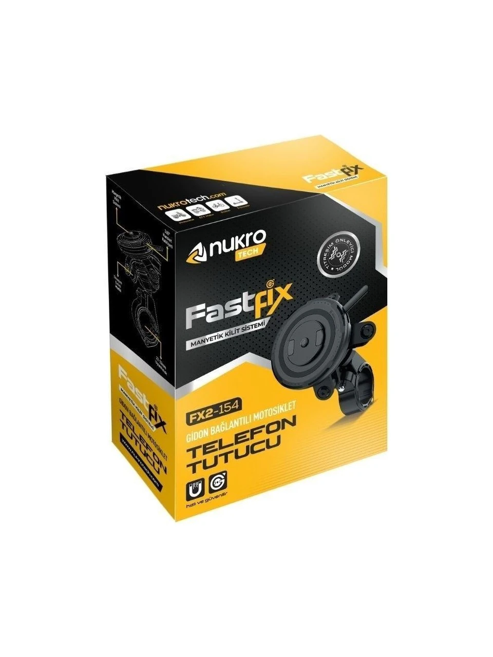 Fastfix FX2-154 Titreşim Modüllü Motosiklet Telefon Tutucu Hızlı Bırakma & Manyetik Kilitleme