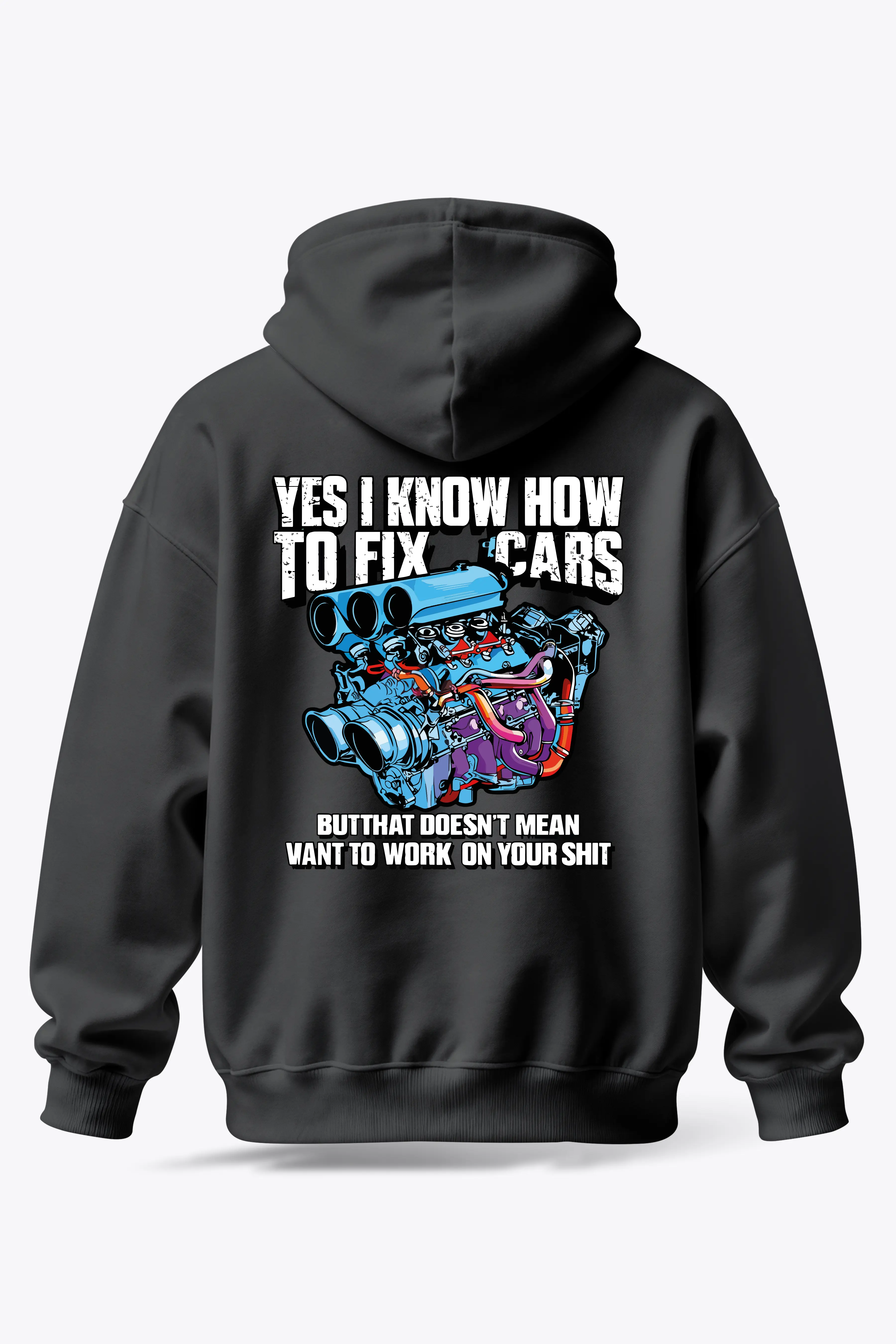 Fix Cars Kapüşonlu Hoodie – Motor Blok Baskılı Mekanik Streetwear ...