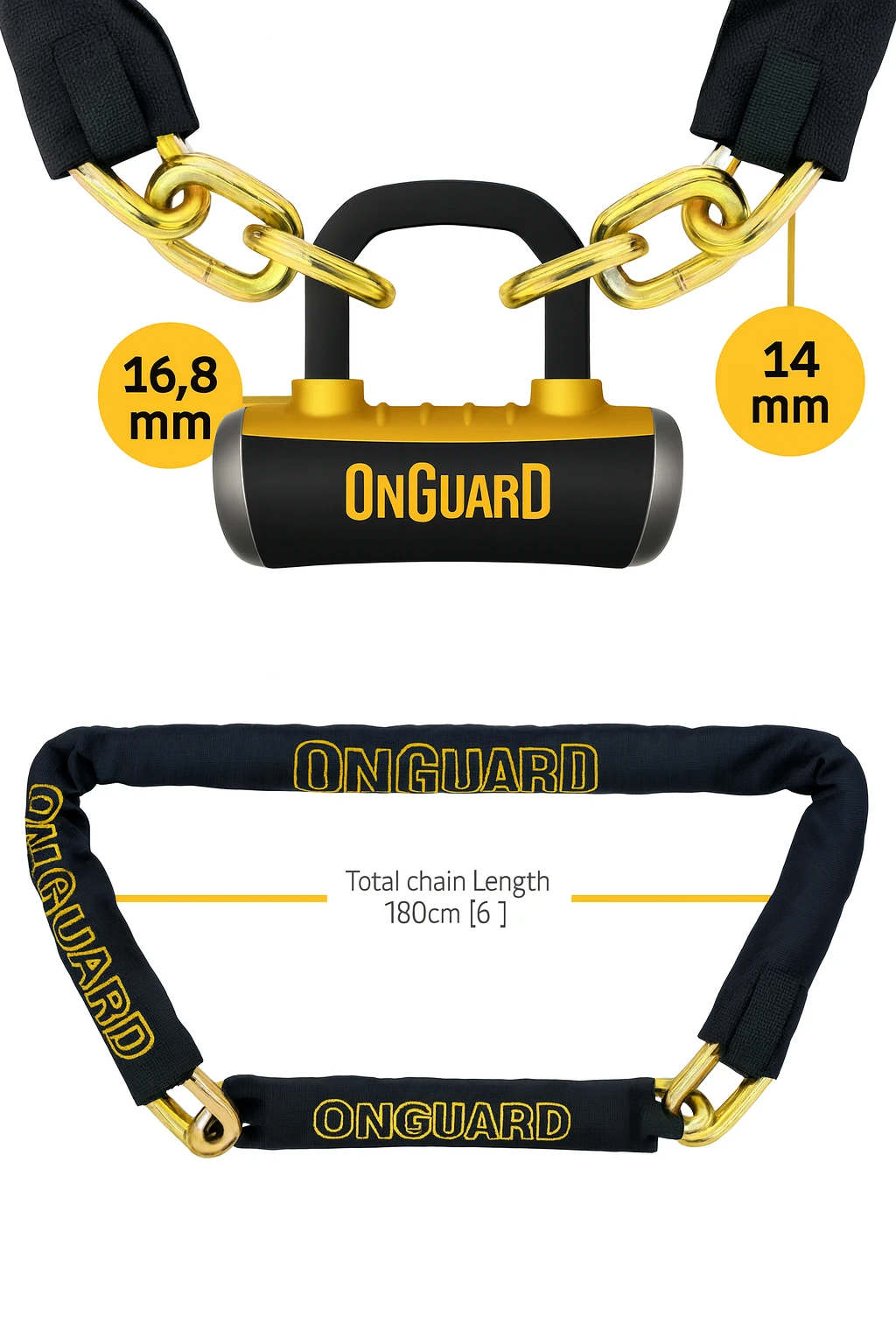 OnGuard Mastiff 8016LX Titanyum Takviyeli Motosiklet Zincir ve Asma Kilit 