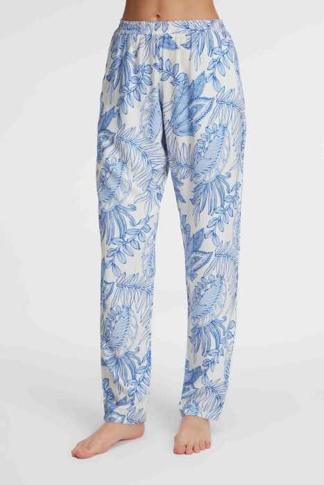 Günlük Ev Giyimi Kadın Viskon Çiçek Desenli Yazlık örme Normal Bel Pijama Altı
