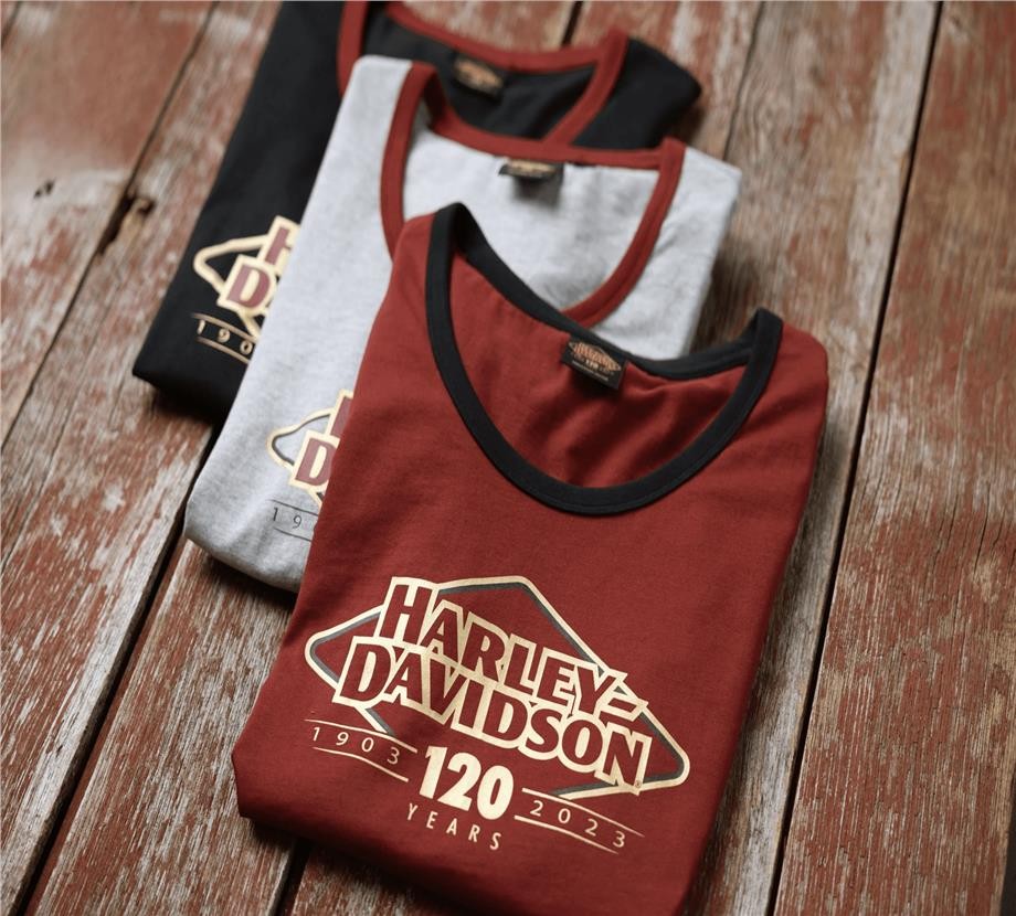 Harley-Davidson® Women's 120th Anniversary Speedbird Diamond Scoopneck Tee - Merlot