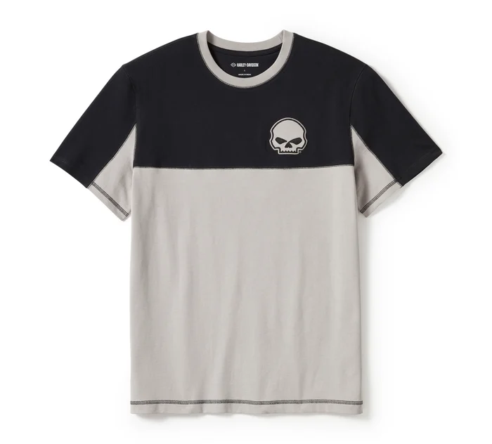 Men's Willie G Skull Colorblock Short Sleeve Tee Colorblock Harley Black Ghost Grey
