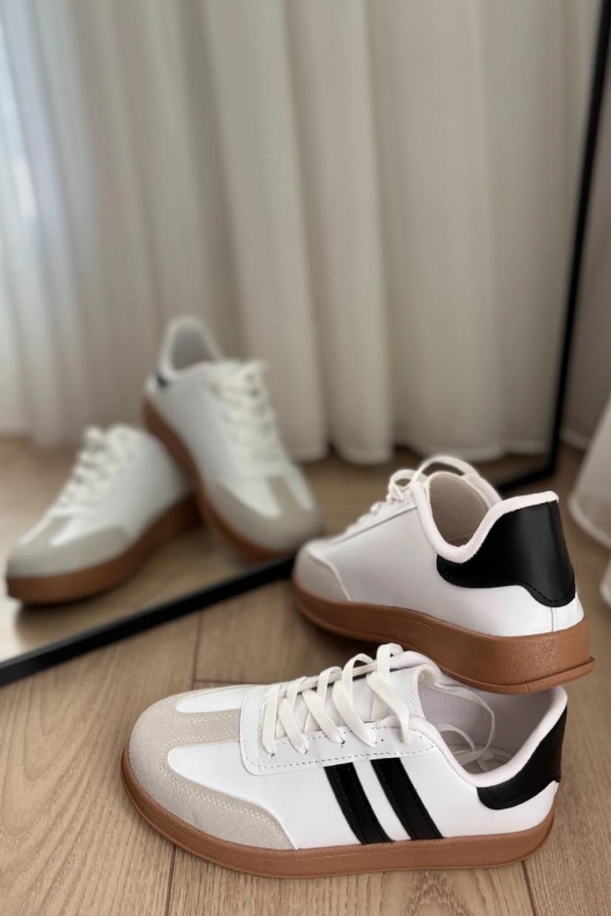 Unisex Kadın Erkek Kız Çocuk Şeritli Anatomik Rahat Taban Günlük Sneaker Spor Ayakkabı Beyaz