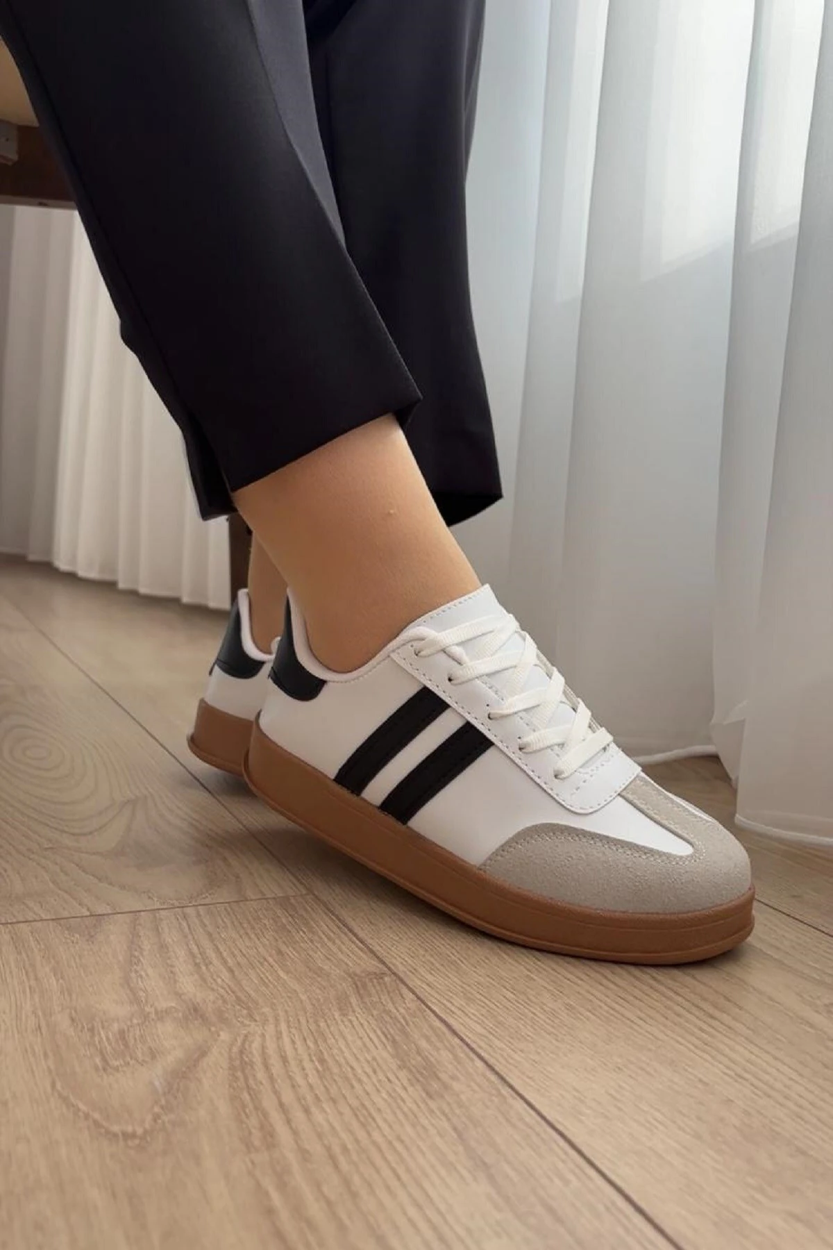 Unisex Kadın Erkek Kız Çocuk Şeritli Anatomik Rahat Taban Günlük Sneaker Spor Ayakkabı Beyaz