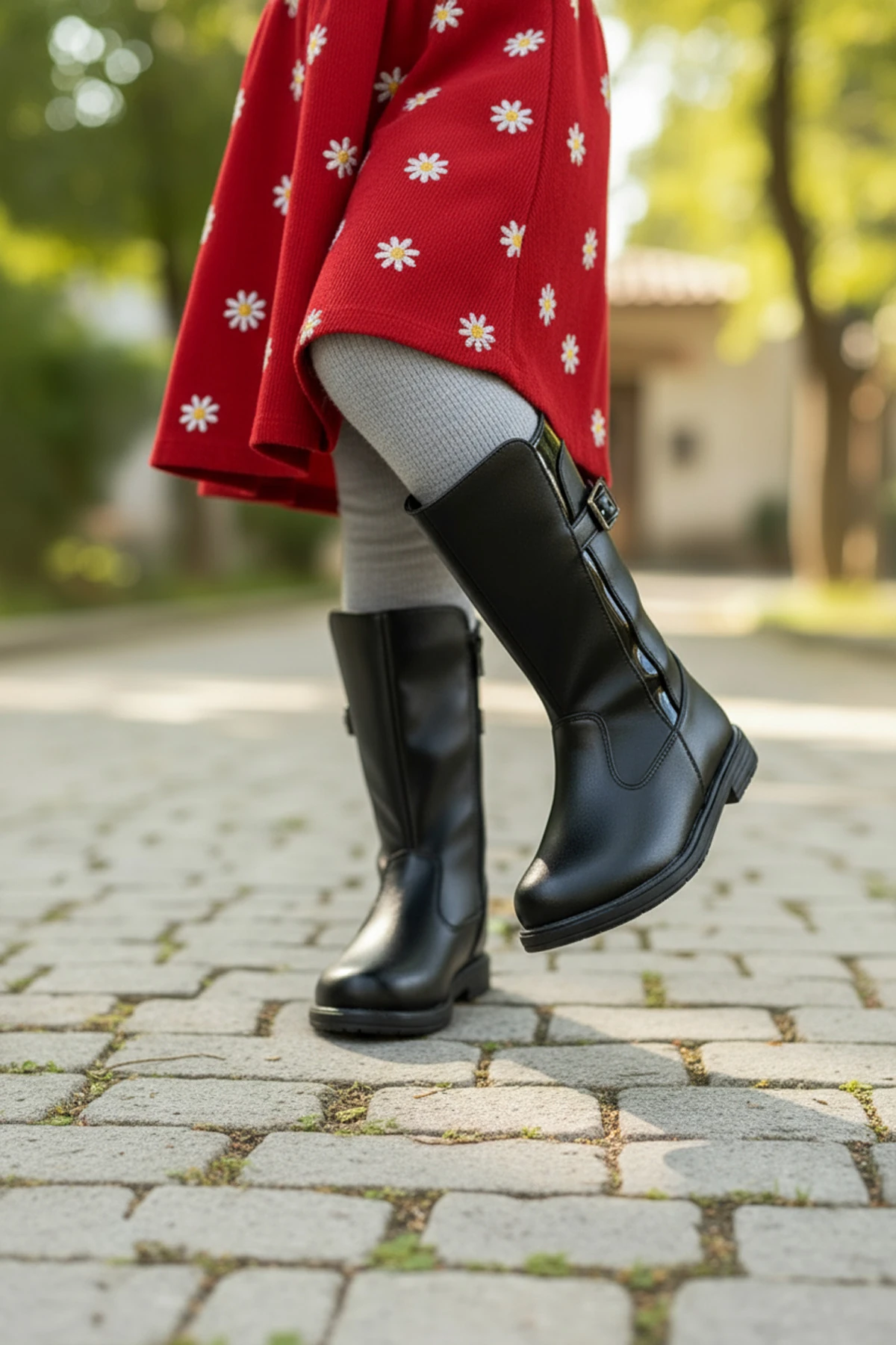 Kız Çocuk Siyah Kışlık Deri Bot – Su Geçirmez, Fermuarlı ve Tokalı, Kaymaz Taban, Sıcak Astar