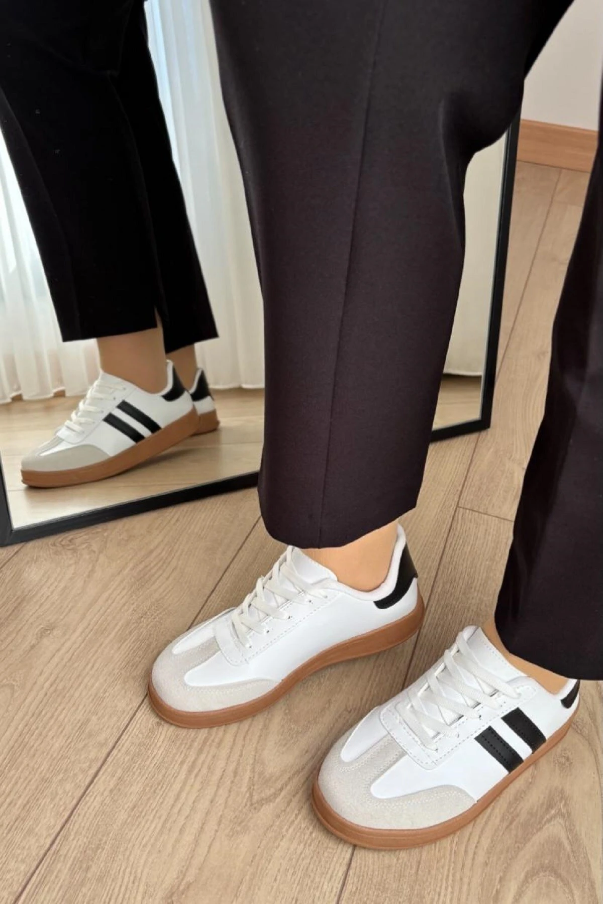 Unisex Kadın Erkek Kız Çocuk Şeritli Anatomik Rahat Taban Günlük Sneaker Spor Ayakkabı Beyaz