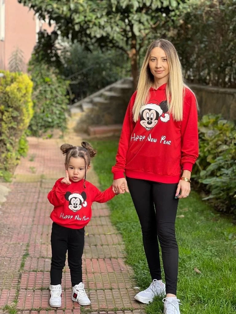  Aile Kombini Yılbaşı Kırmızı Sweat Kombin