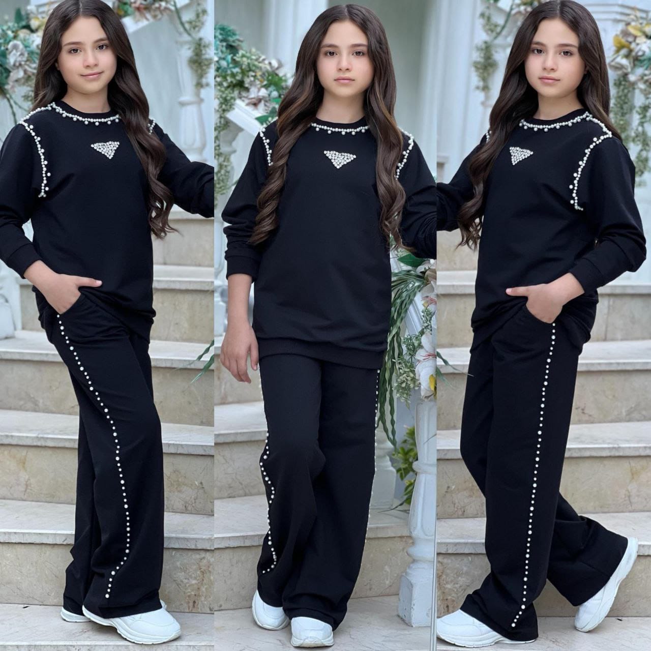 Kız Çocuk 2 Parça İncili Takım - Siyah