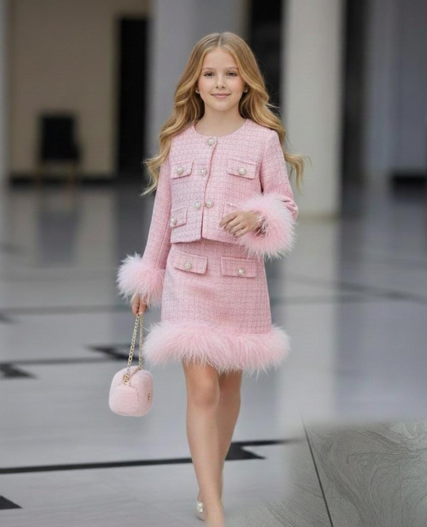 Kız Çocuk Çantalı Etekli Takım - Pembe