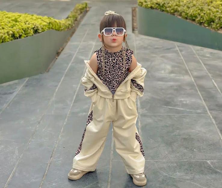 Kız Çocuk Leopar Badyli 3 Lü Takım - krem