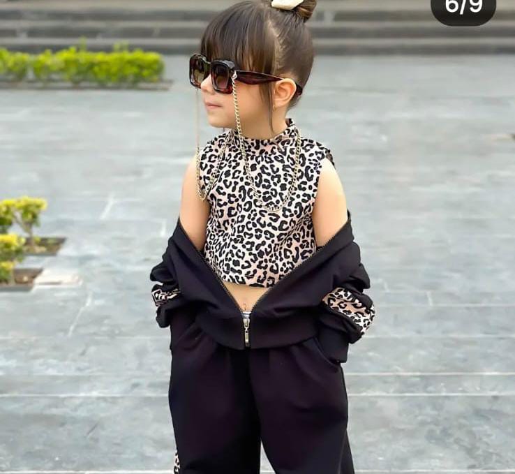 Kız Çocuk Leopar Badyli 3 Lü Takım - Siyah