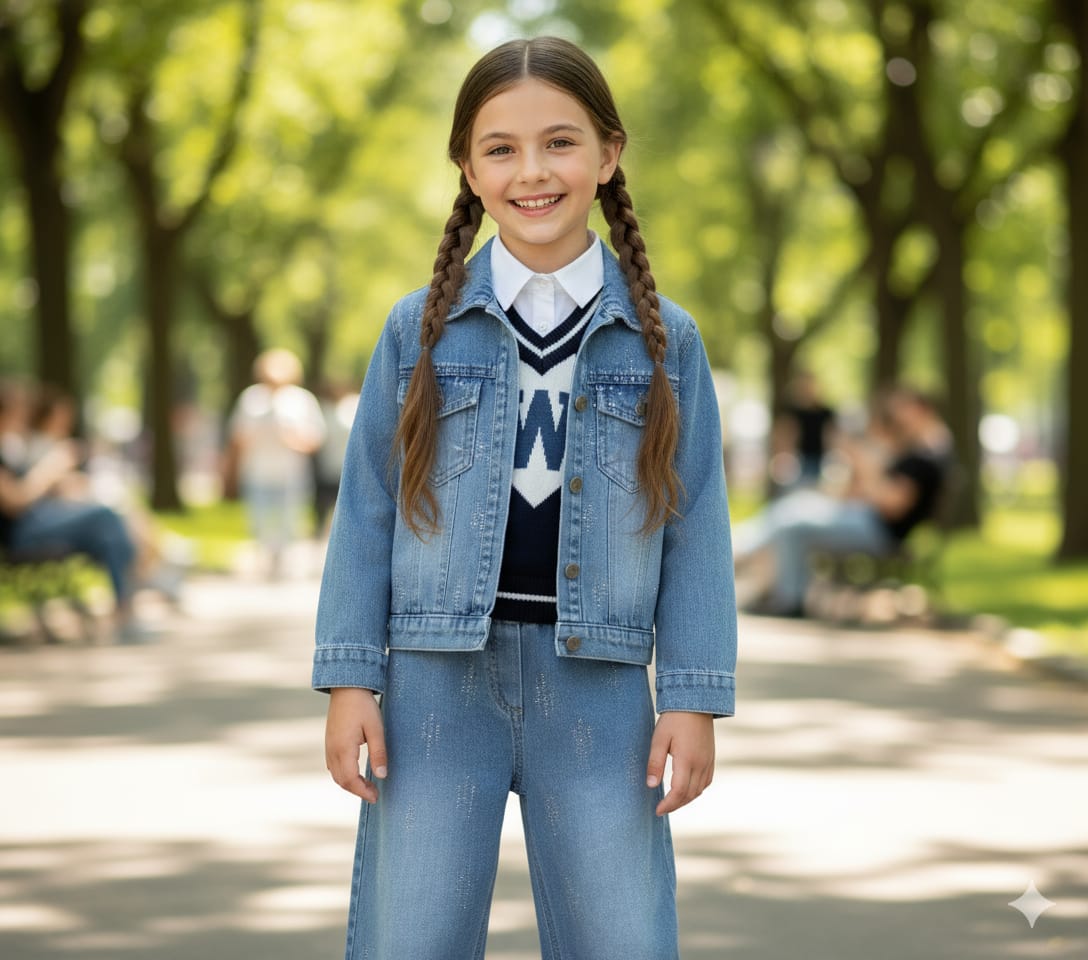 Kız Çocuk Kot Takım 4 Parça - Siyah