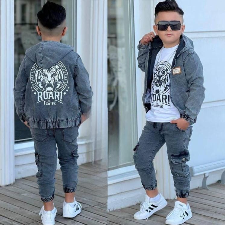 Erkek Çocuk 3 Lü Kot Takım - gri