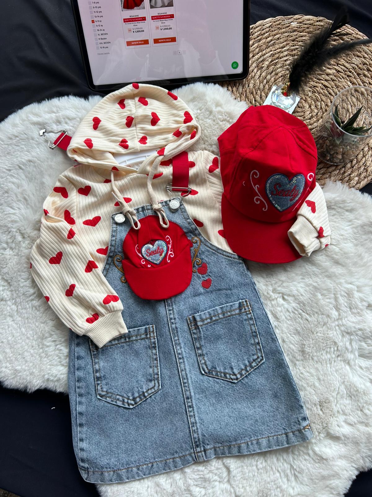 Kız Çocuk Kot Jile Şapka Hediyeli