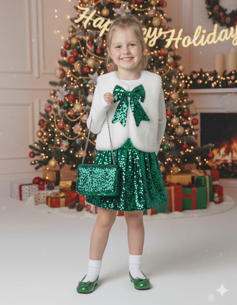 Kız Çocuk Yılbaşı Etekli Ürün Çanta Hediye - Yeşil
