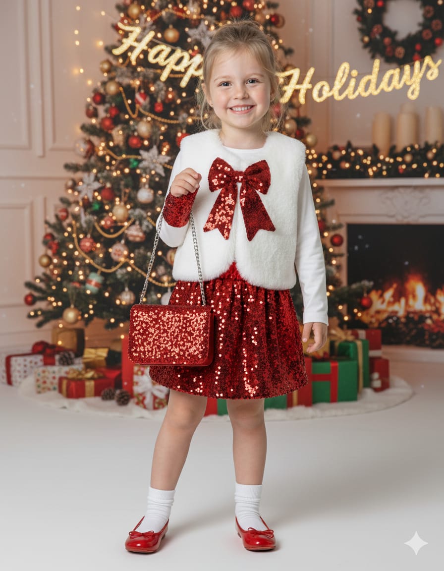 Kız Çocuk Yılbaşı Etekli Ürün Çanta Hediye - kırmızı