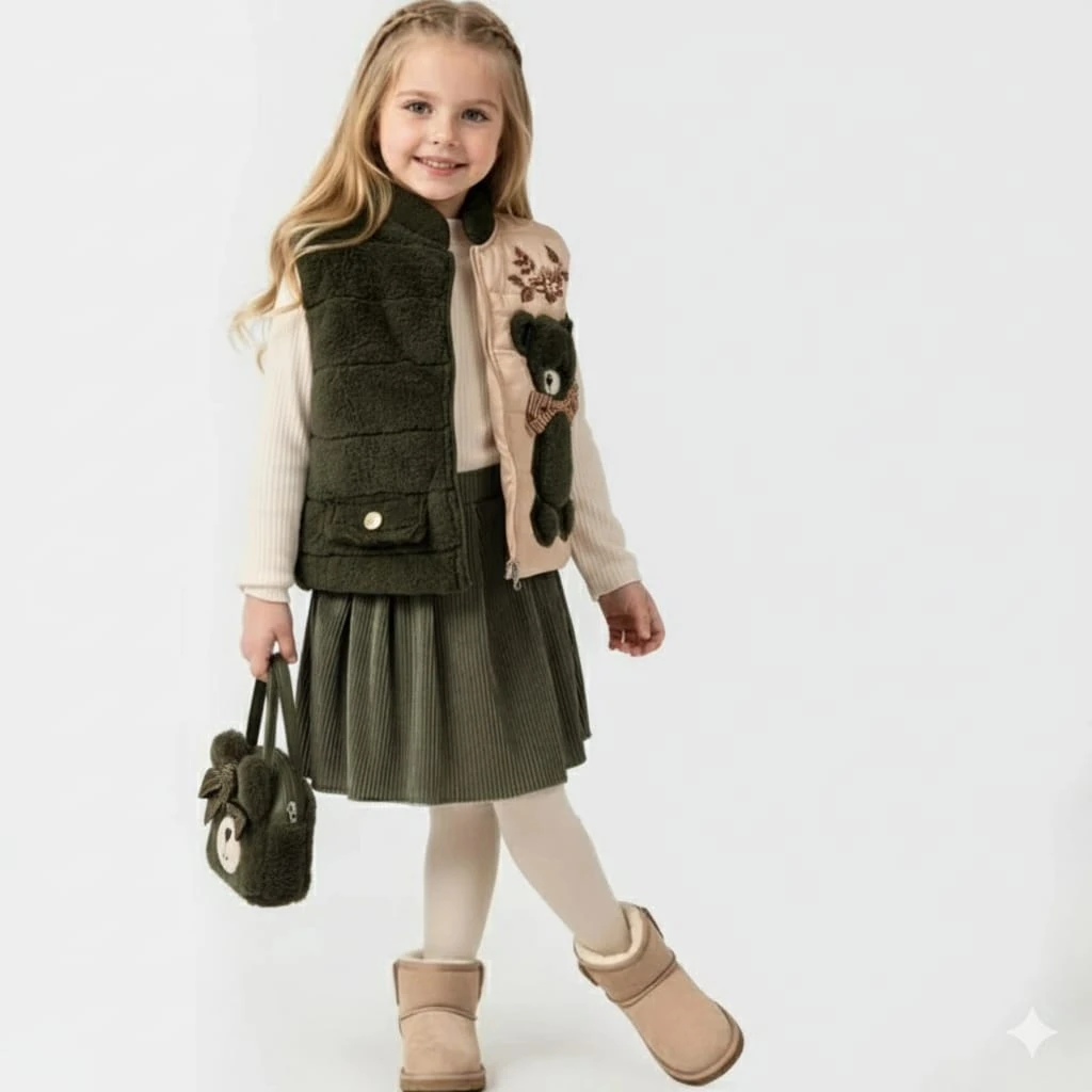 Kız Çocuk Etek Bady Yelek Çanta 4 Lü Takım - Yeşil