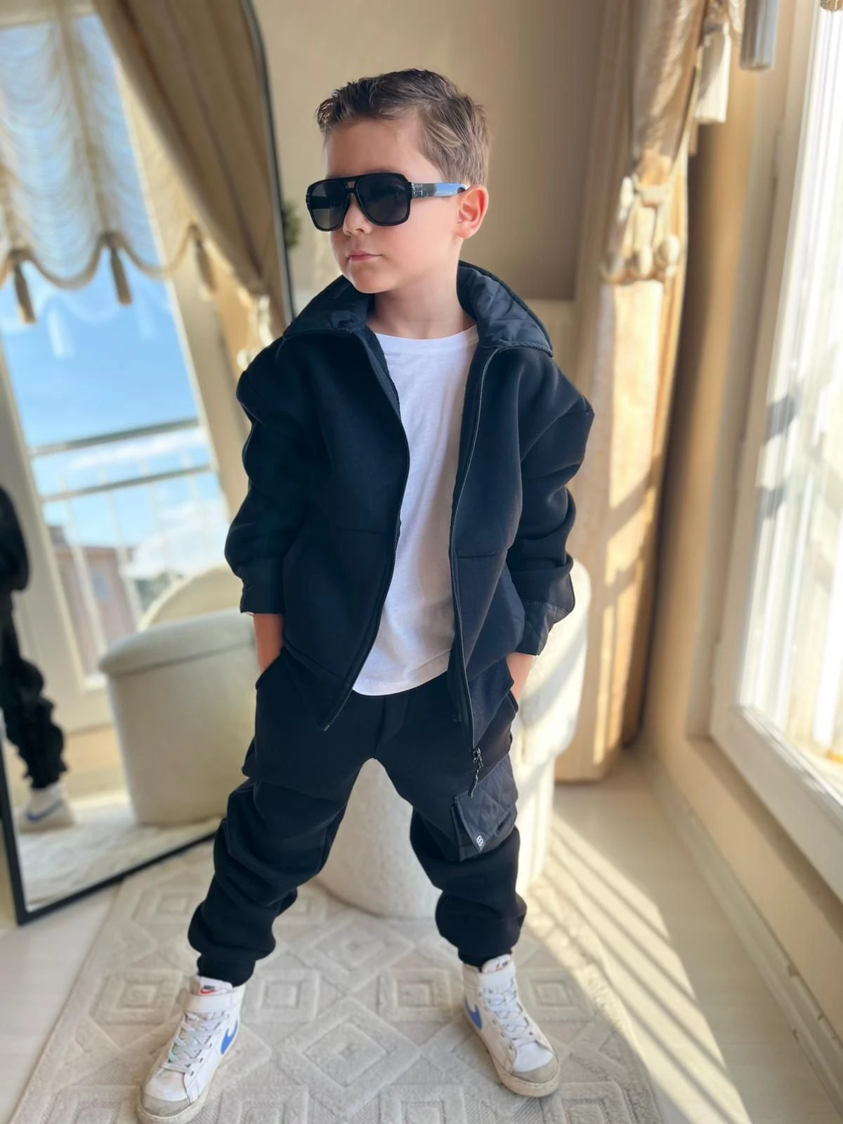 Erkek Çocuk Kapitone Hırkalı 2’li Takım - Siyah