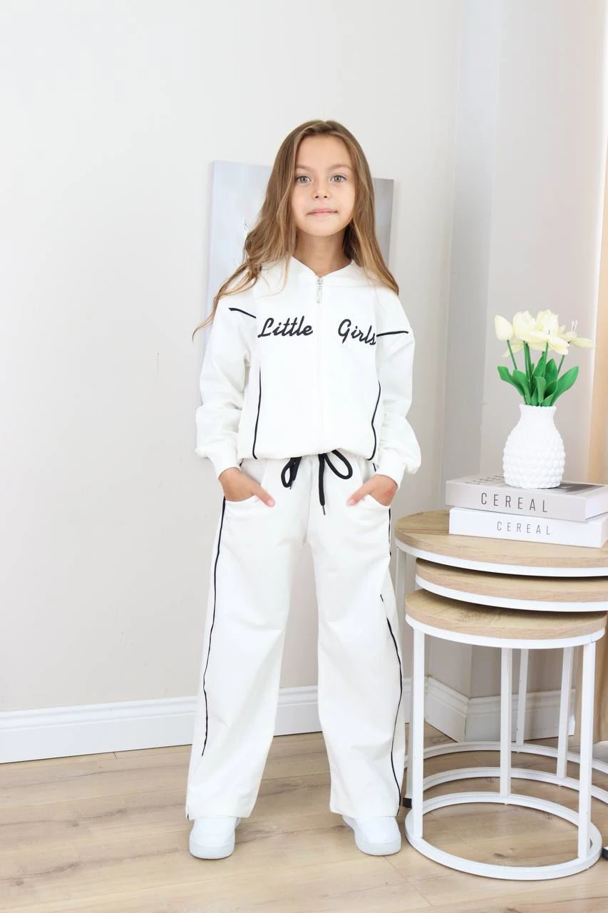 Kız Çocuk Little Girls Fermuarlı Tarz 2 li Takım - Beyaz