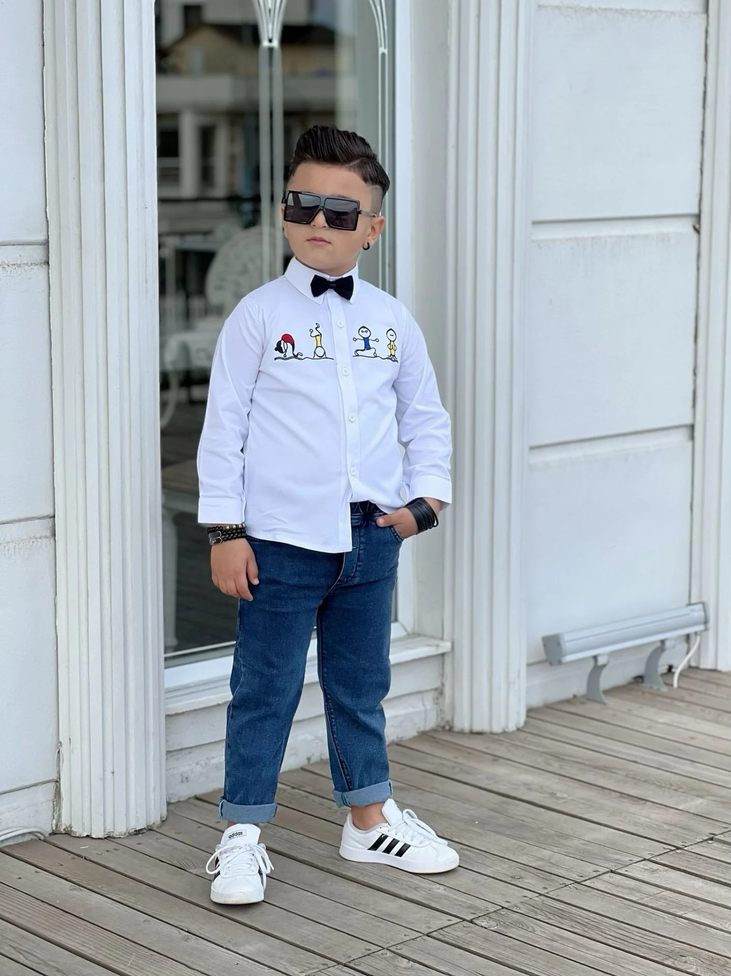 Erkek Çocuk Kot Pantalon Gömlek Papyon Takım