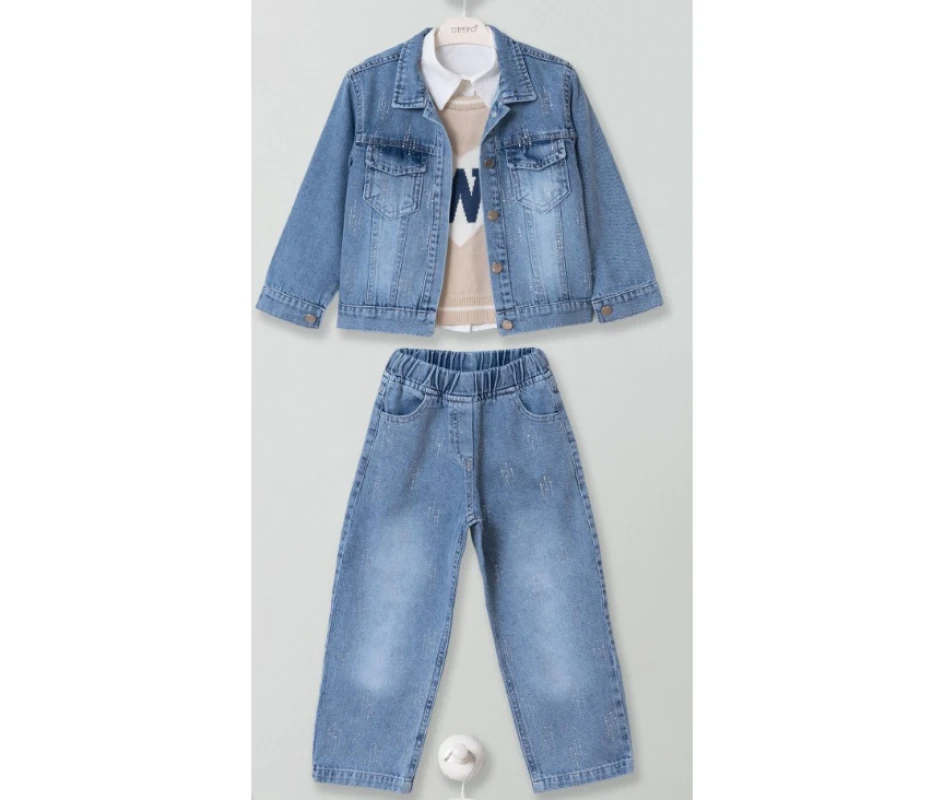 Kız Çocuk Kot Takım 4 Parça