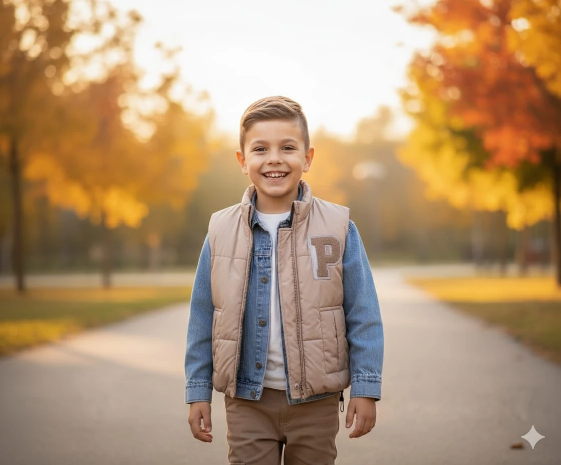 Erkek Çocuk Yelek, Kot Ceket, Pantalon ve Badt 4 Lü Takım