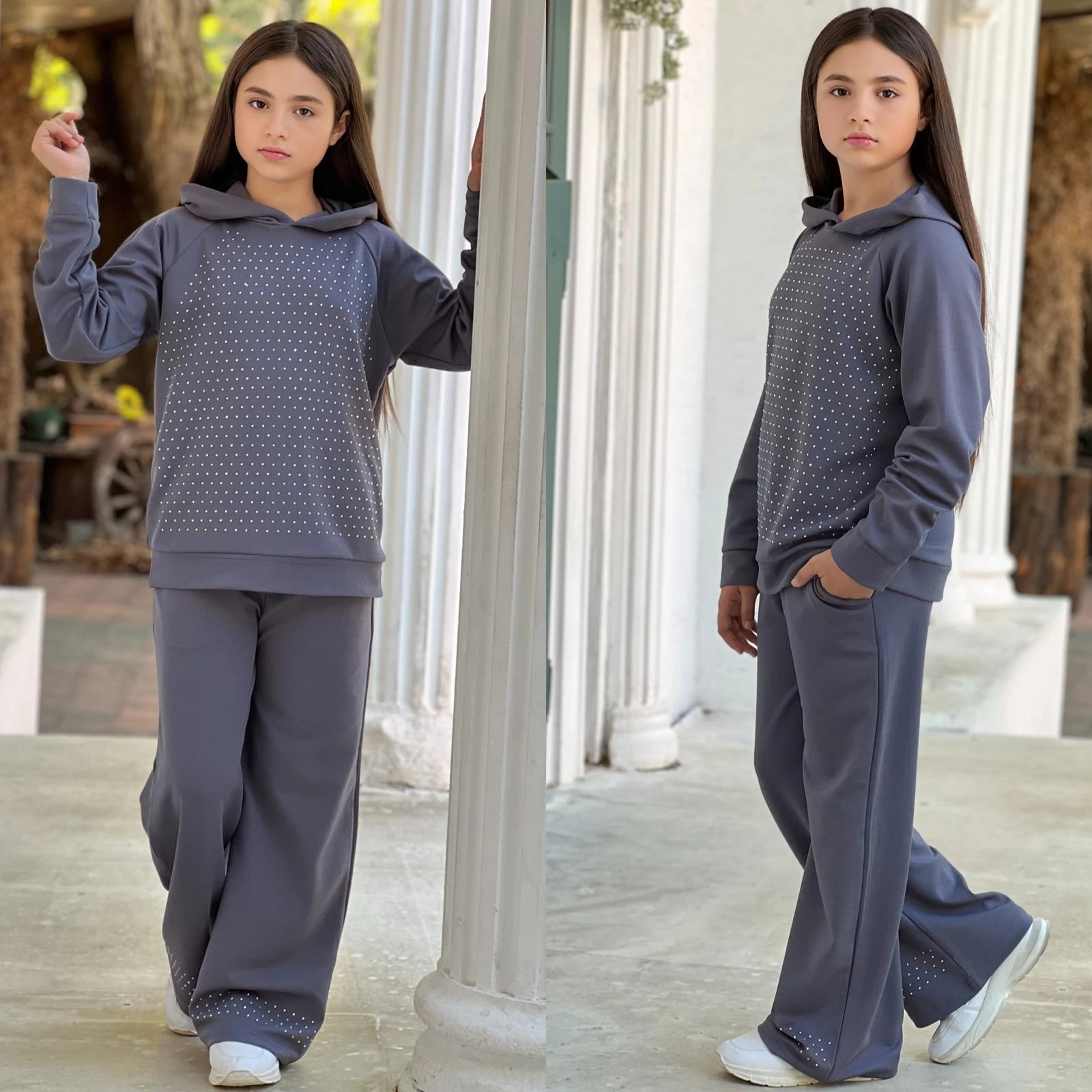 Kız Çocuk Çakıltaşı Kumaş 2 Li Takım - gri