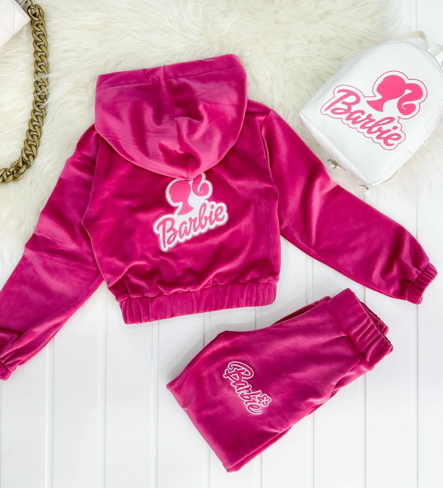 Kız Çocuk Barbie Girls Kadife  Eşofman Takım Çanta Hediyeli