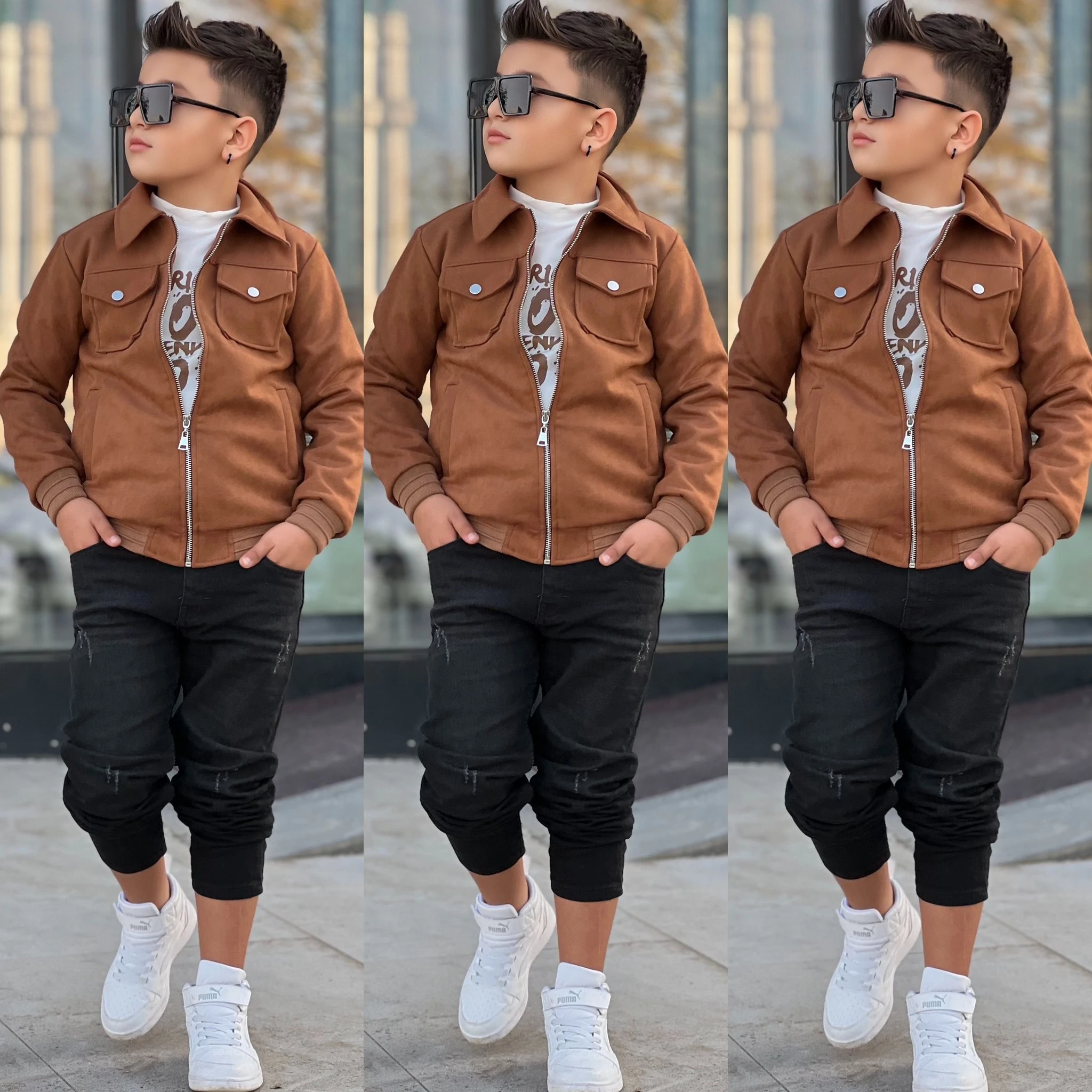 Erkek Çocuk Süet Ceketli Takım