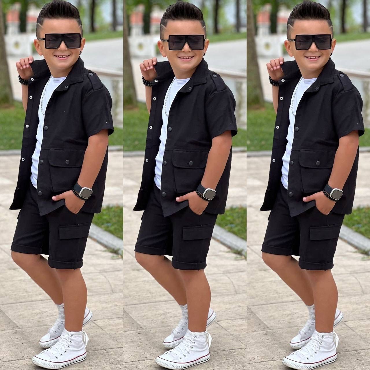 Erkek Çocuk Siyah Şort Gömlek Takım