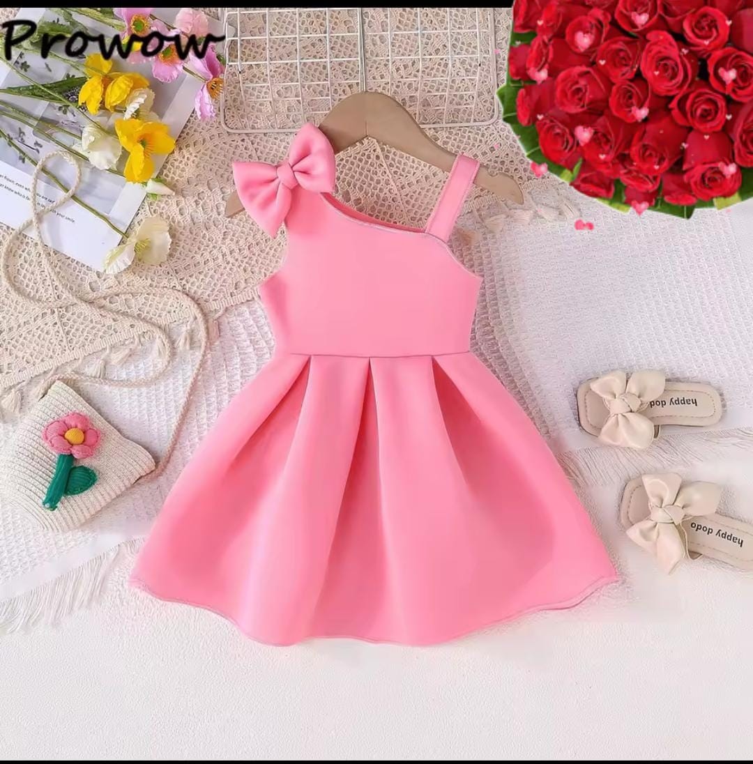 Kız Çocuk Fiyonklu Elbise - Pembe