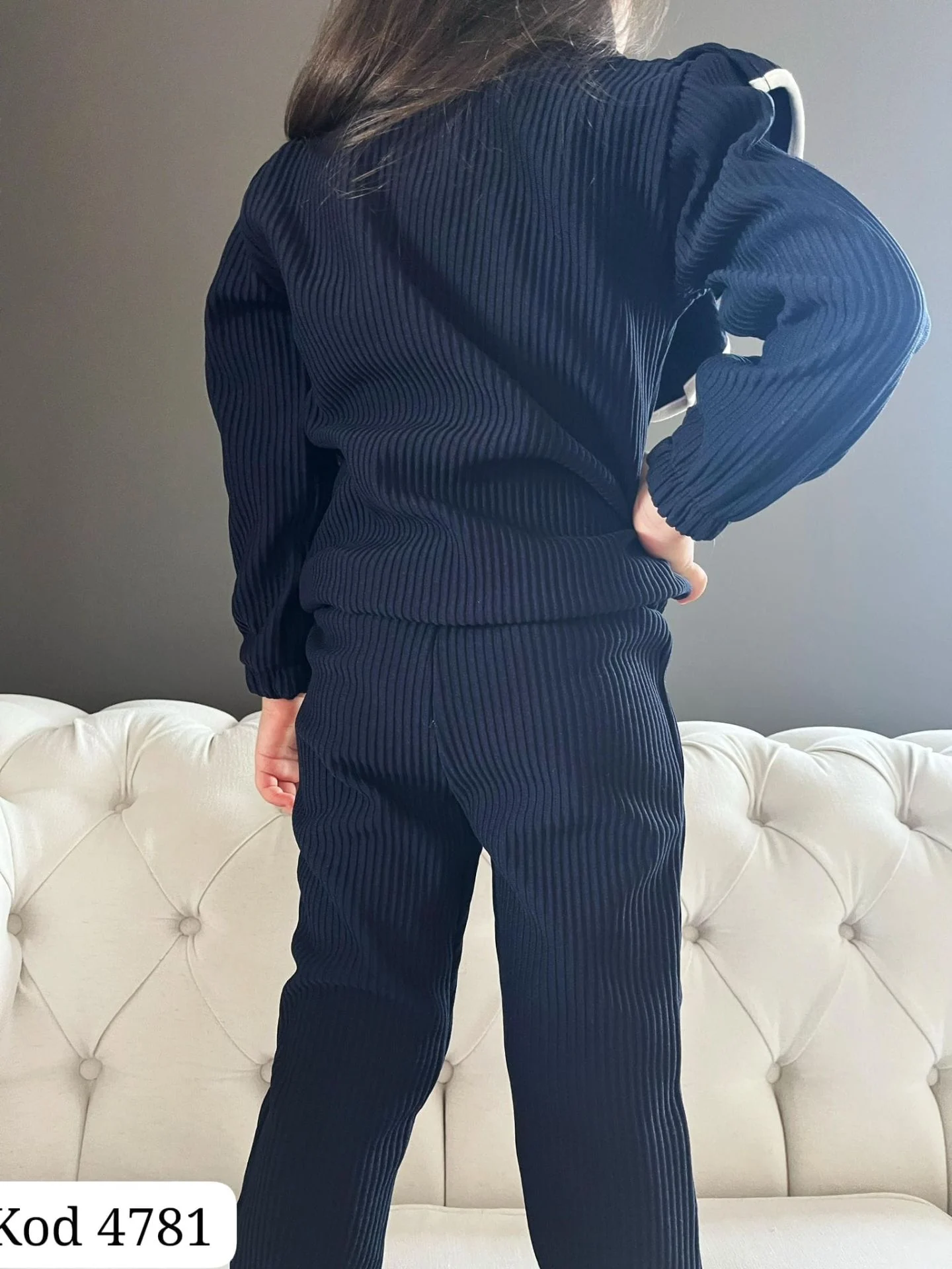 Kız Çocuk Fitilli Fırfırlı Lacivert Alt Üst Takım