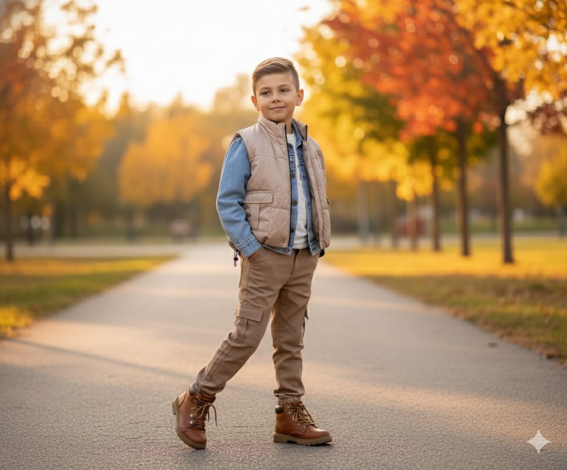 Erkek Çocuk Yelek, Kot Ceket, Pantalon ve Badt 4 Lü Takım