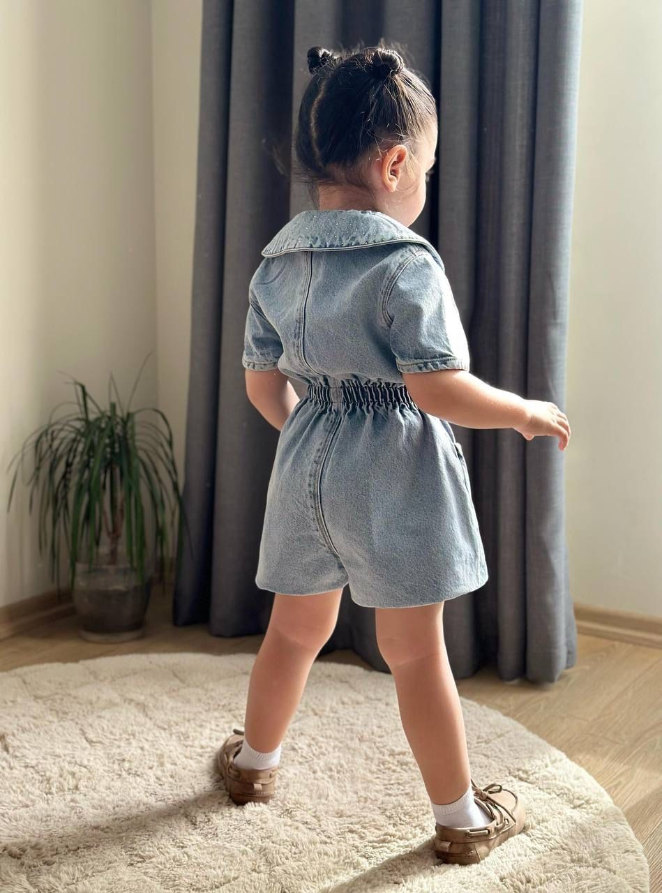 Kız Çocuk  Bebe Yaka Taşlı Şort Tulum