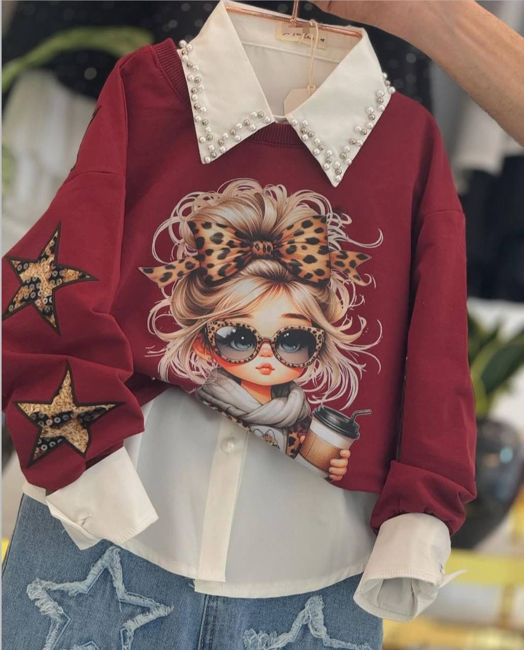 Kız Çocuk Pantolon Gömlek Kazak 3 Lü Takım