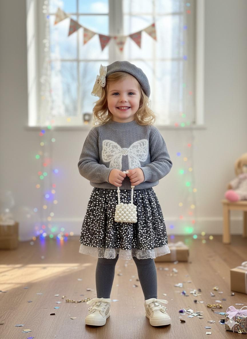 Kız Çocuk Fiyonklu Çantalı Takım