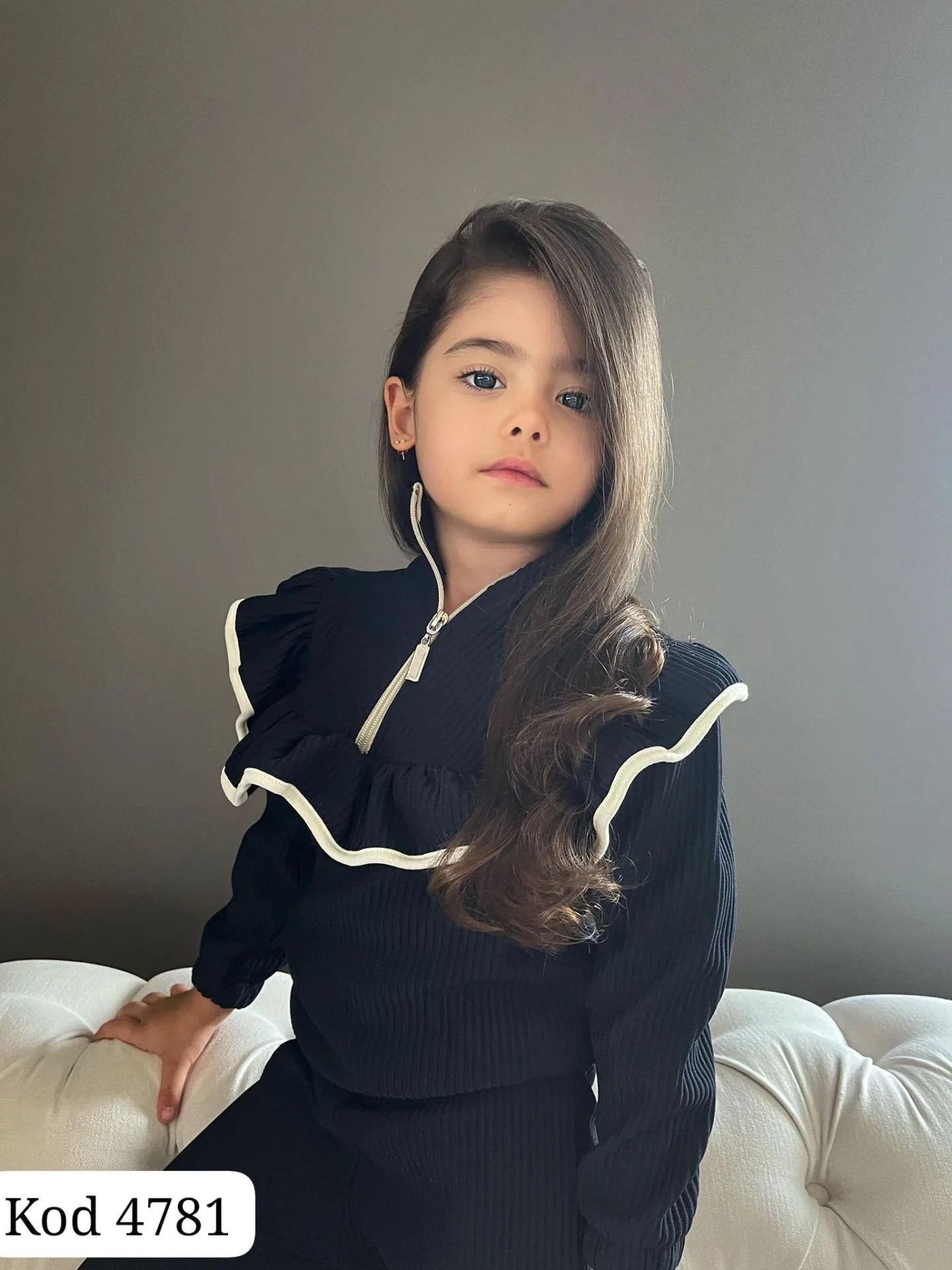 Kız Çocuk Fitilli Fırfırlı Lacivert Alt Üst Takım