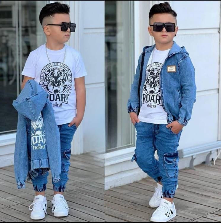 Erkek Çocuk 3 Lü Kot Takım - Mavi