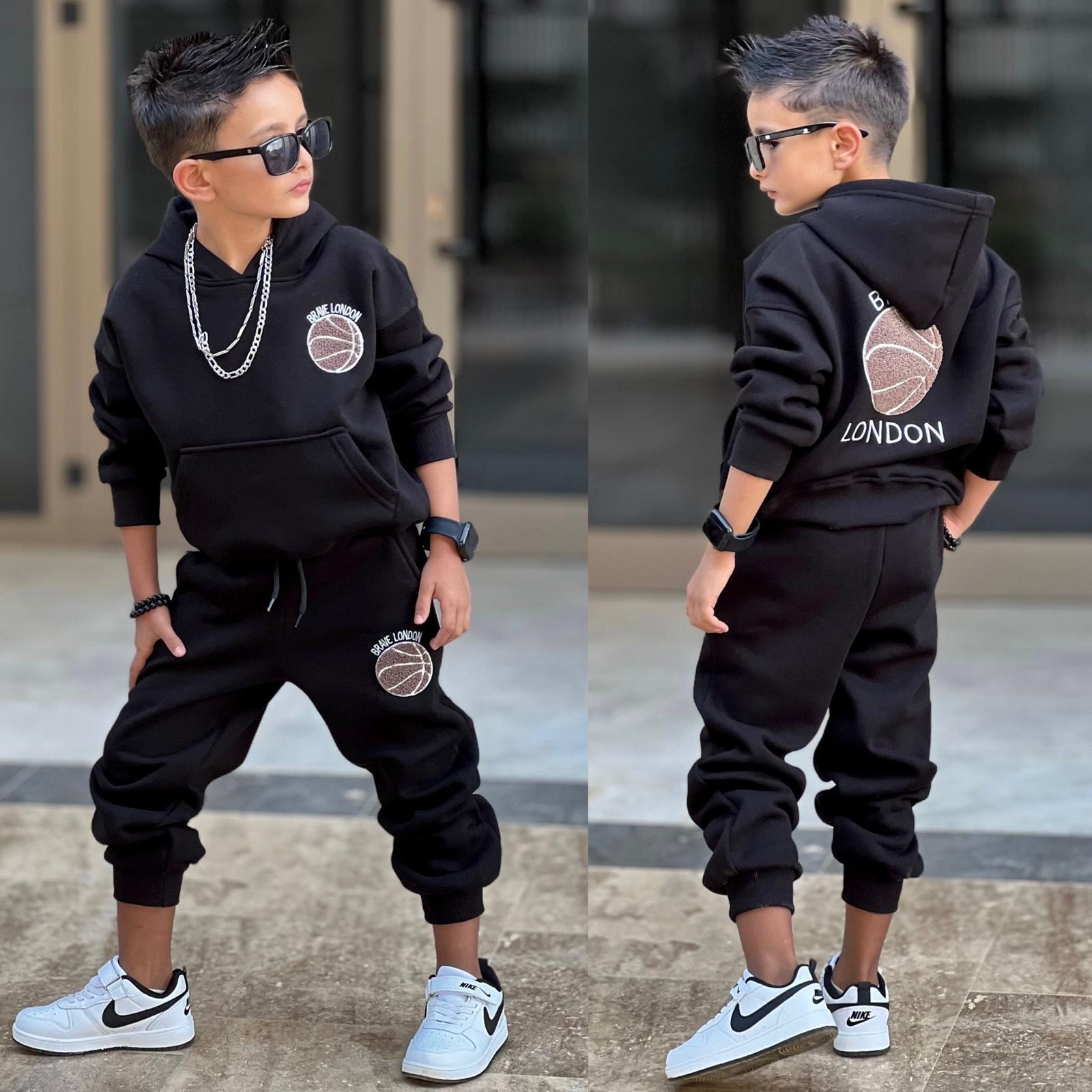 Erkek Çocuk London Basketbol Kapüşonlu Takım - Siyah