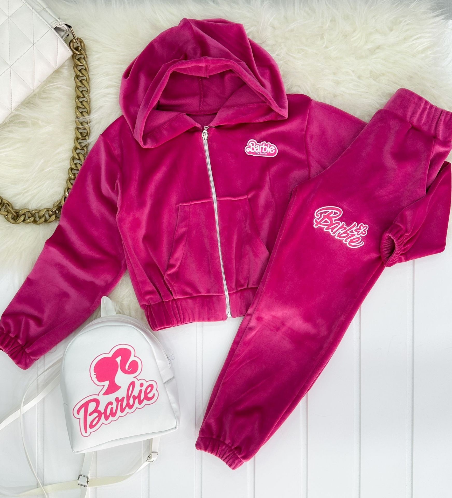 Kız Çocuk Barbie Girls Kadife  Eşofman Takım Çanta Hediyeli