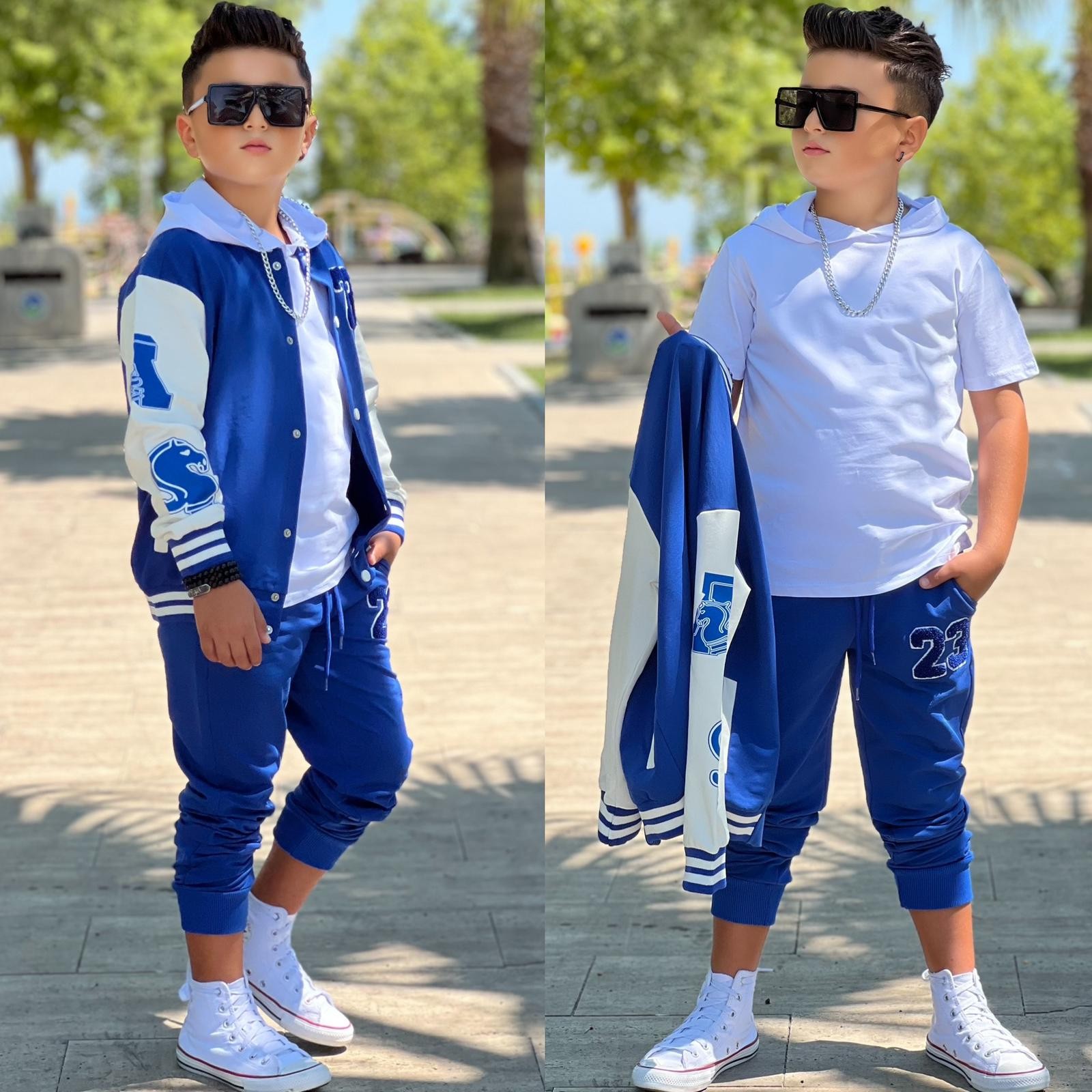 Erkek Çocuk Kolej Ceketli 3 Parça Takım - Mavi