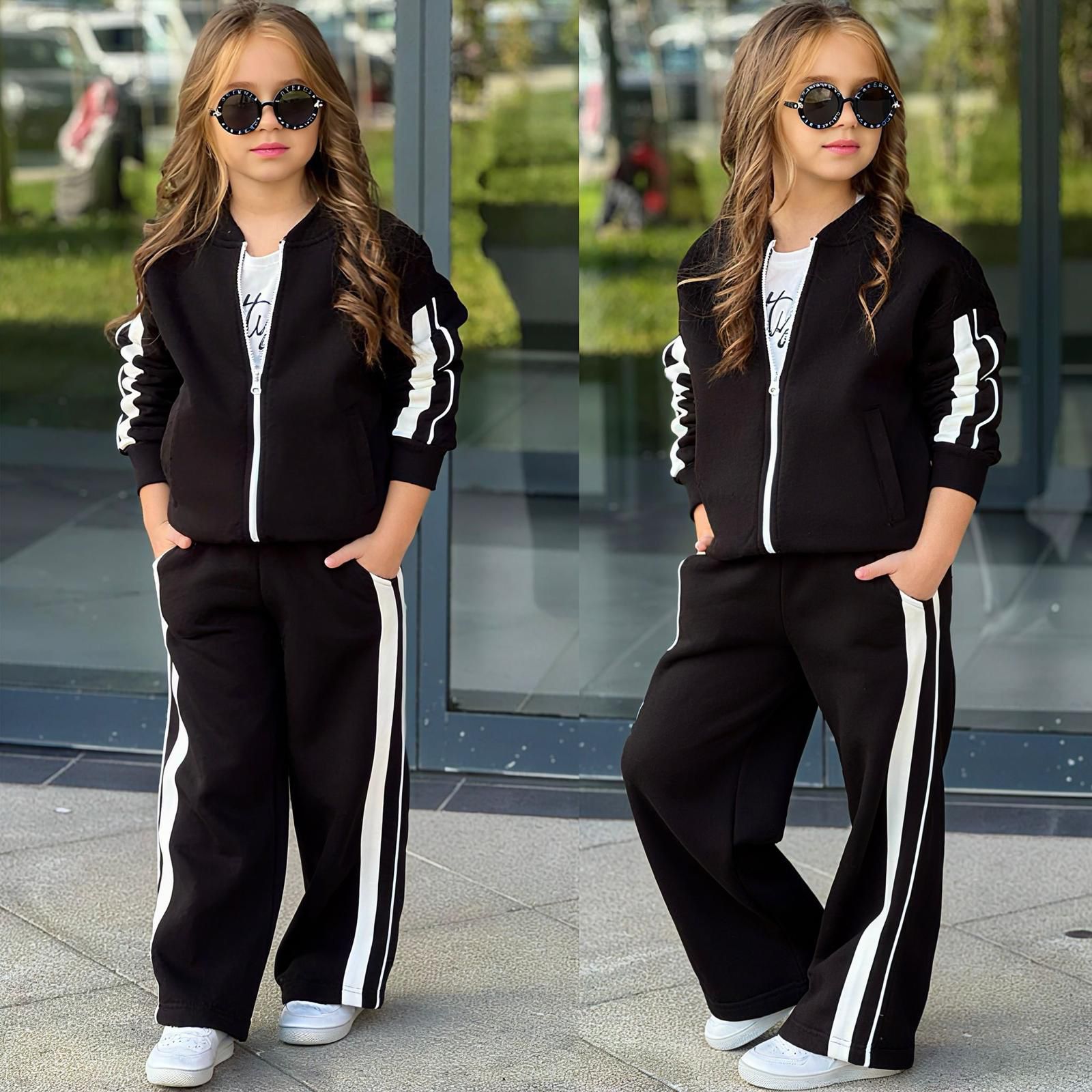 Kız Çocuk Pretty Şeritli Kız Takım - Siyah