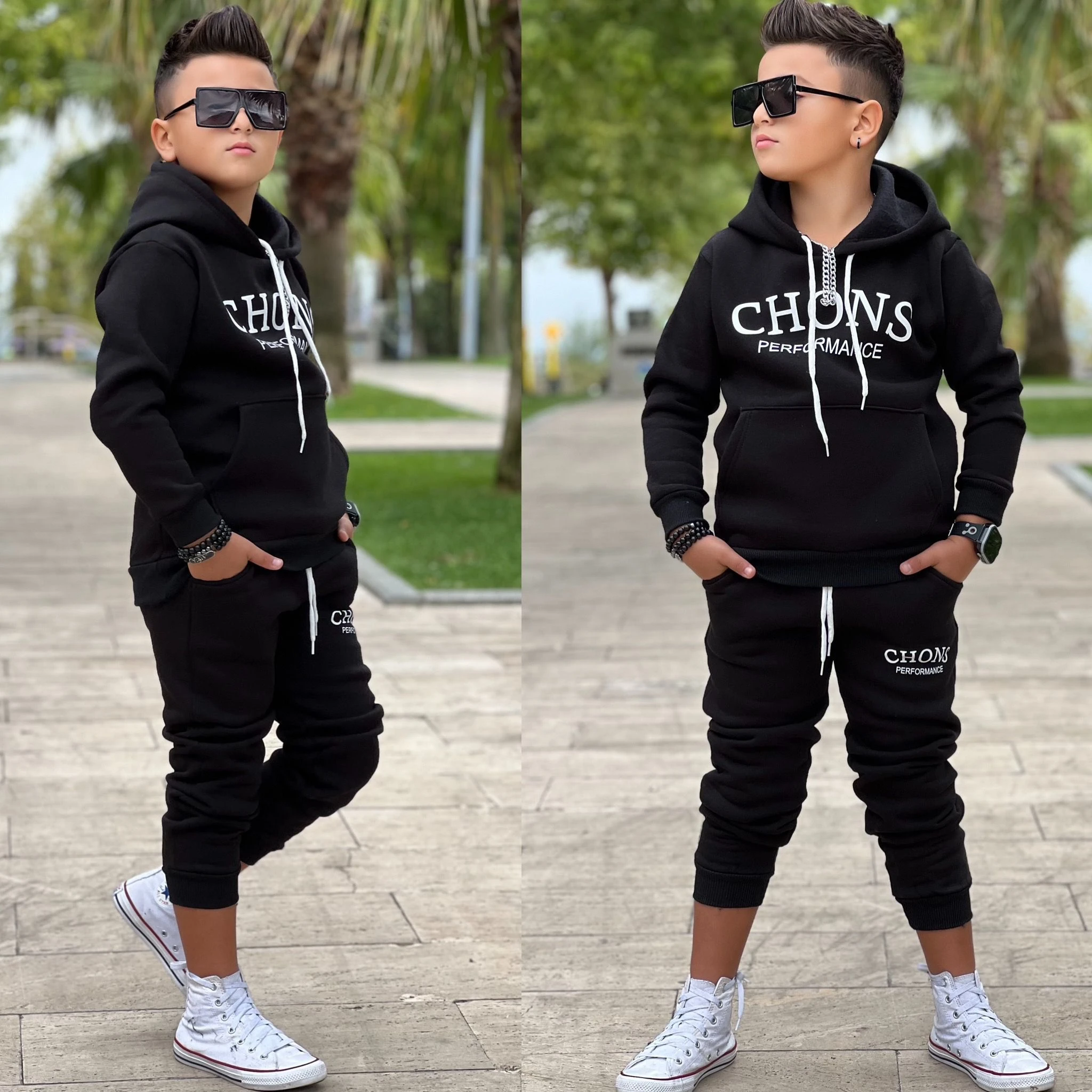 Erkek Çocuk Chons 3 İp eşofman Takım - Siyah