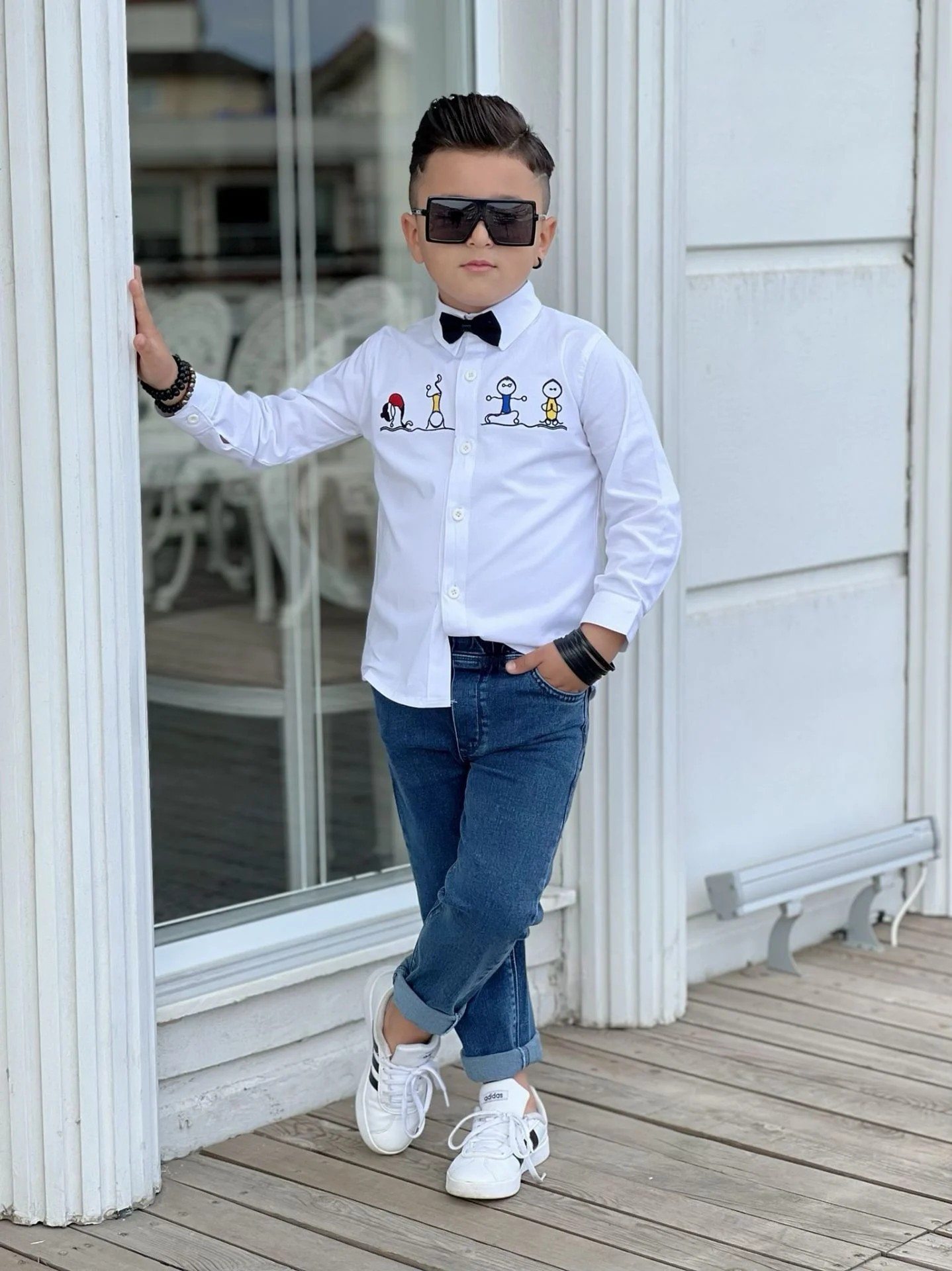 Erkek Çocuk Kot Pantalon Gömlek Papyon Takım